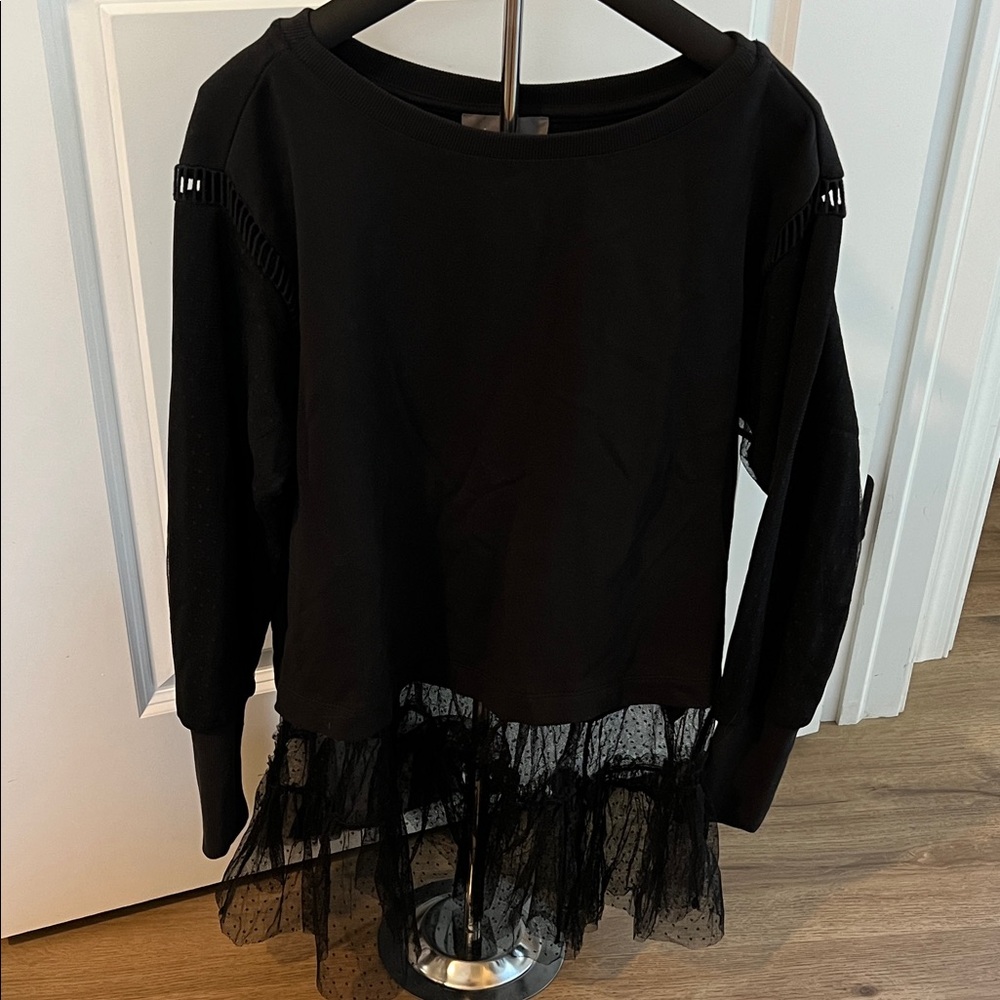 Anthropologie Long Sleeve Top with Sheer Ruffle Hem Small